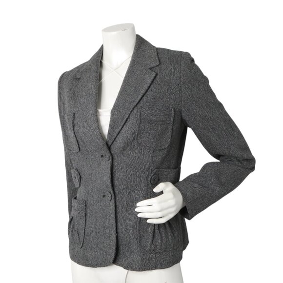 La Redoute Wool Blend Blazer Jacket Grey Herringbone Pattern Classic Ruffles - Picture 4 of 13